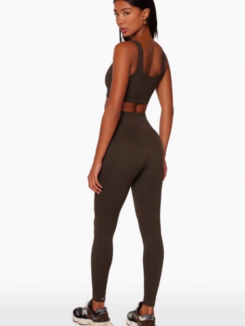 SET ACTIVE SculptFlex Chocolate Brown Ribbed Leggings + Sports Bra Set